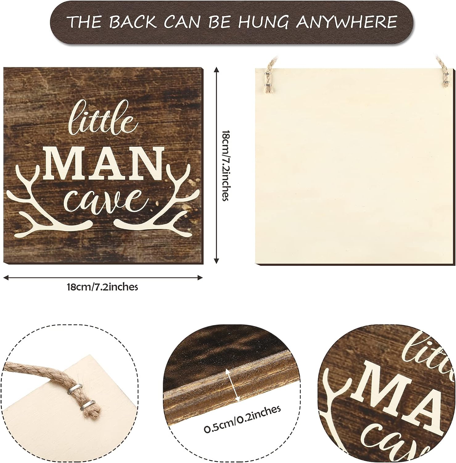 Jetec Little Man Cave Wood Sign Decor Home Vintage Little Man Cave Antlers Wood Pallet 7 x 7 Inch Rustic Brown Wall Hanging Sign Farmhouse Wall Decor for Baby Home Bedroom Living Room - Image 4